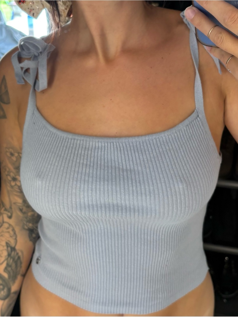 Guess Light Blue Ribbed Tie-Shoulder Camisole - Picture 2 of 4